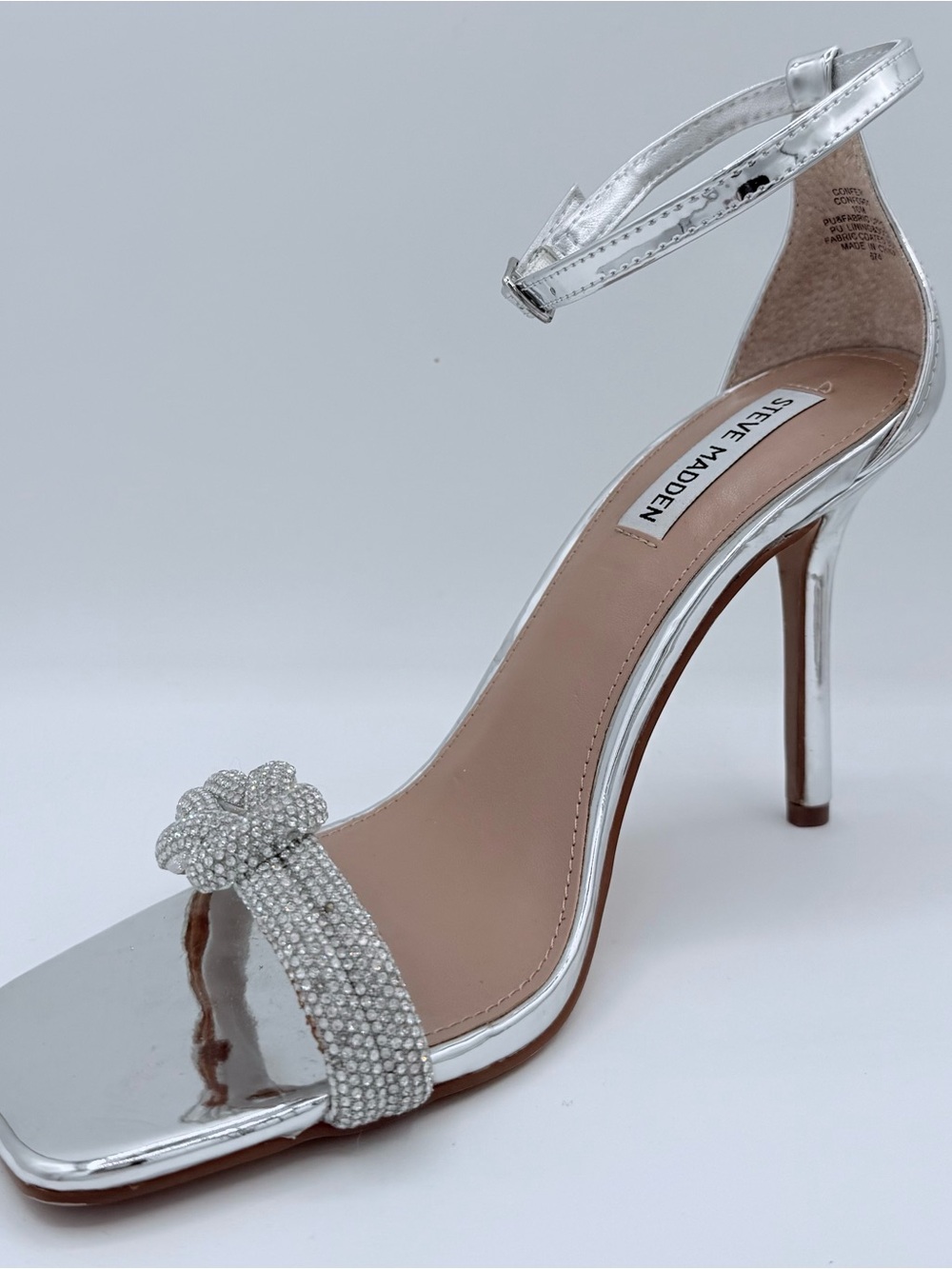 Steve Madden Silver Crystal-Knot Ankle Strap Heels - Picture 6 of 8